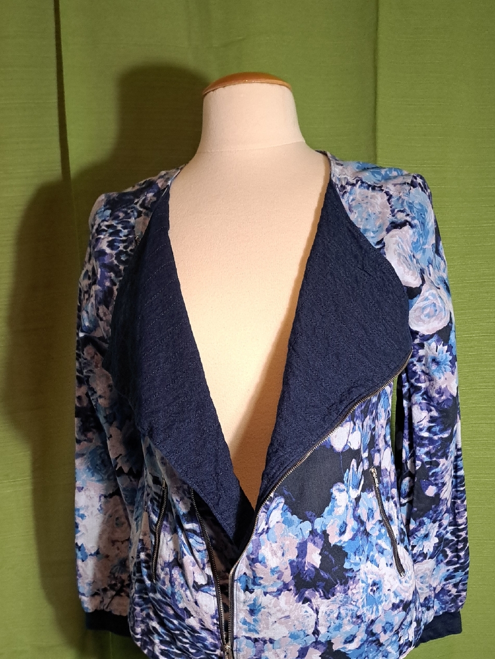 Kardashian Kollection Navy & Light Blue Floral Bomber Jacket